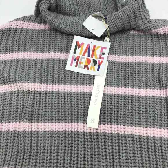 Caslon Womens Medium Sweater Gray Pink Stripe Mock Neck Chunky Knit NWT - Picture 2 of 16